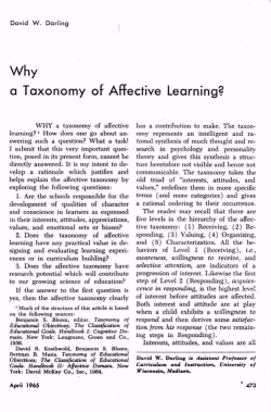 Why a Taxonomy of Affective Learning?