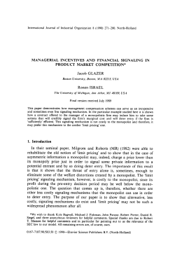 Jacob GLAZER Ronen ISRAEL In their seminal paper, Milgrom and