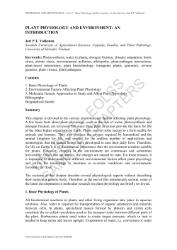Plant Physiology and Environment: An Introduction