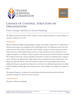 ChANGE OF CONtROl, StRUctURE OR ORGANizAtiON