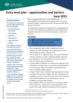 Entry level jobs &ndash; opportunities and barriers June 2015