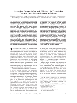 Increasing Patient Safety and Efficiency in Transfusion