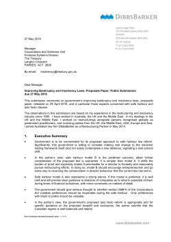 Improving bankruptcy and insolvency laws, Proposals Paper