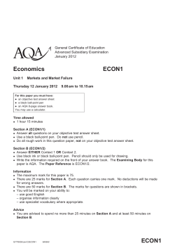 A-level Economics Question Paper Unit 1 Markets and Market