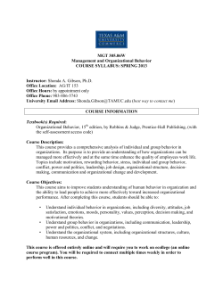 MGT 305.06W Management and Organizational Behavior COURSE