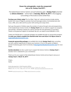 Join us for Fantasy Food 2017. The Saskatchewan Science Centre`s