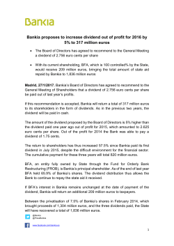 Bankia proposes to increase dividend out of profit for 2016 by 5% to