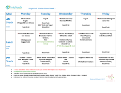 Meal Monday Tuesday Wednesday Thursday