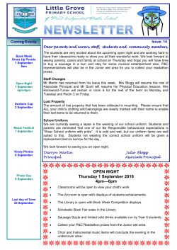 OPEN NIGHT Thursday 1 September 2016 4pm&mdash;6pm