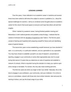 LESSONS LEARNED Over the years, I have reflected on an