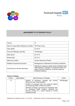 Management of Attendance Policy - Portsmouth Hospitals NHS Trust