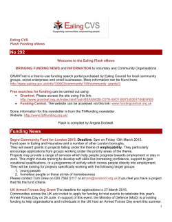 Ealing CVS Flash Funding eNews No 292 Welcome to the Ealing