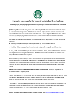 Starbucks announces further commitments to health and wellness