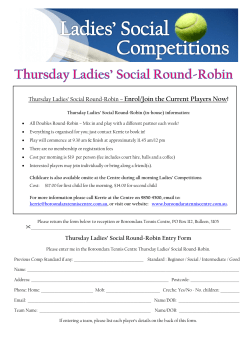 Thursday Ladies` Social Round-Robin Entry Form