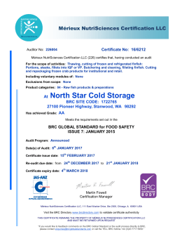 BRC 7 Certificate North Star Cold Storage EXP MAR 2018
