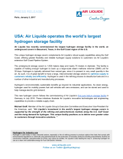 USA: Air Liquide operates the world`s largest hydrogen storage facility