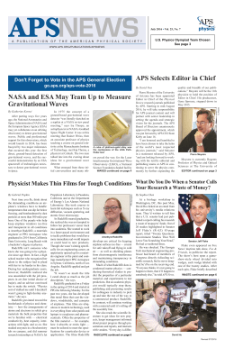 APS Selects Editor in Chief NASA and ESA May Team Up to