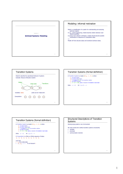 Modeling: informal motivation Transition Systems Transition