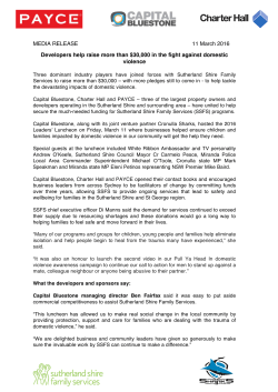 MEDIA RELEASE 11 March 2016 Developers help raise