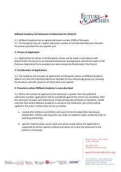 Millbank Academy Admission Arrangements 2018-19