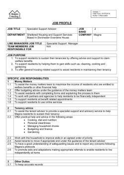 JOB PROFILE JOB TITLE Specialist Support Advisor JOB BAND 2