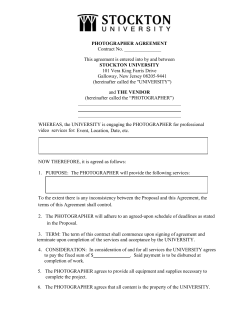 PHOTOGRAPHER AGREEMENT Contract No. This agreement is