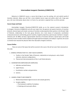 Intermediate Inorganic Chemistry (CHMC39Y) - UTSC