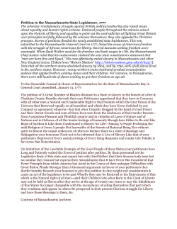 Petition to the Massachusetts State Legislature, 1777 The colonists
