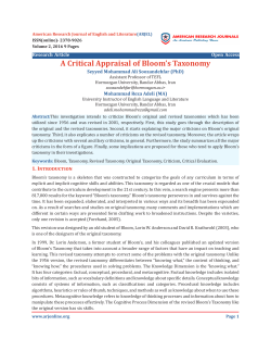 A Critical Appraisal of Bloom`s Taxonomy