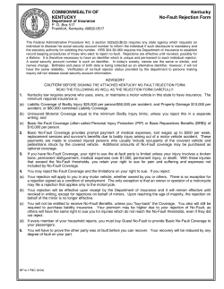 COMMONWEALTH OF Kentucky KENTUCKY No Fault Rejection Form