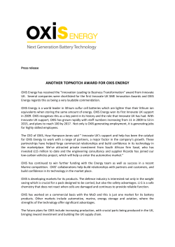 ANOTHER TOPNOTCH AWARD FOR OXIS ENERGY