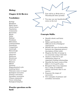 Biology Chapter 2/3.1 Review Vocabulary: Ecology Biosphere Biotic