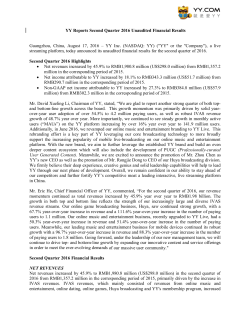 YY Reports Second Quarter 2016 Unaudited Financial Results