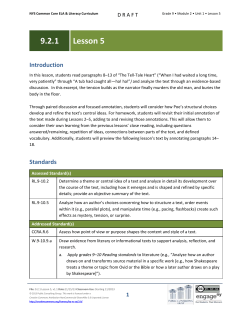 Grade 9 ELA Module 2, Unit 1, Lesson 5