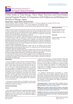 A Pilot Study of Total Energy, Three Major Nutrients and Food