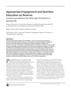 Appropriate Engagement and Nutrition Education on Reserve:
