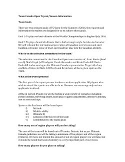 Team Canada Open Tryout/Season Information Team Goals There
