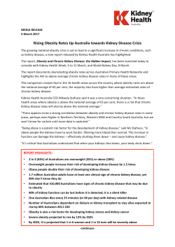 Media Release_Rising Obesity Rates tip Australia towards Kidney