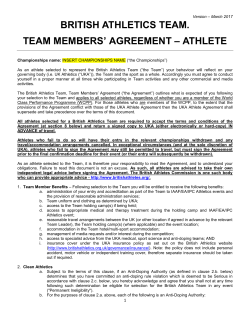 British Athletics` Team Team Members Agreement (Athlete)