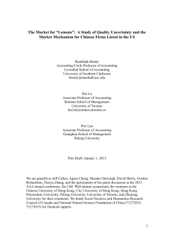 The Market for &ldquo;Lemons&rdquo; - School of Accounting and Finance