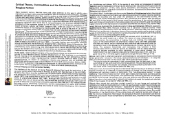 Critical Theory, Commodities and the Consumer Society S