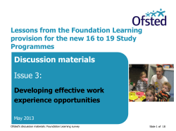 Issue 3: developing effective work experience opportunities