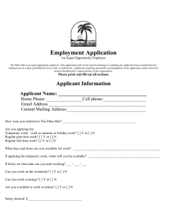 The Palm Market and Deli Employment Application
