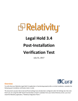 Relativity Legal Hold 3.4 Post-Installation