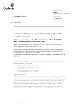 Corbion acquires lactic acid business from Archer Daniels