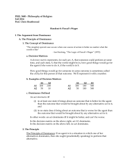 Handout for Pascal`s Wager
