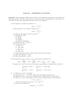 MATH 242 &ndash; HYPERBOLIC FUNCTIONS Disclaimer: This