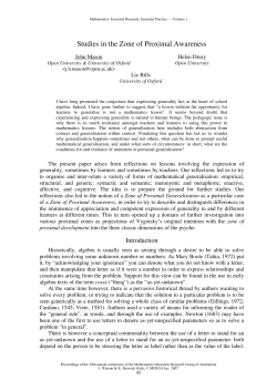 Studies in the Zone of Proximal Awareness