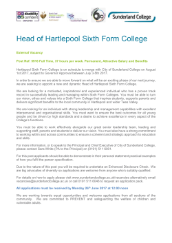 Responsible to: Principal and Chief Executive City of Sunderland