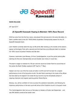 JG Speedfit Kawasaki Hoping to Maintain 100